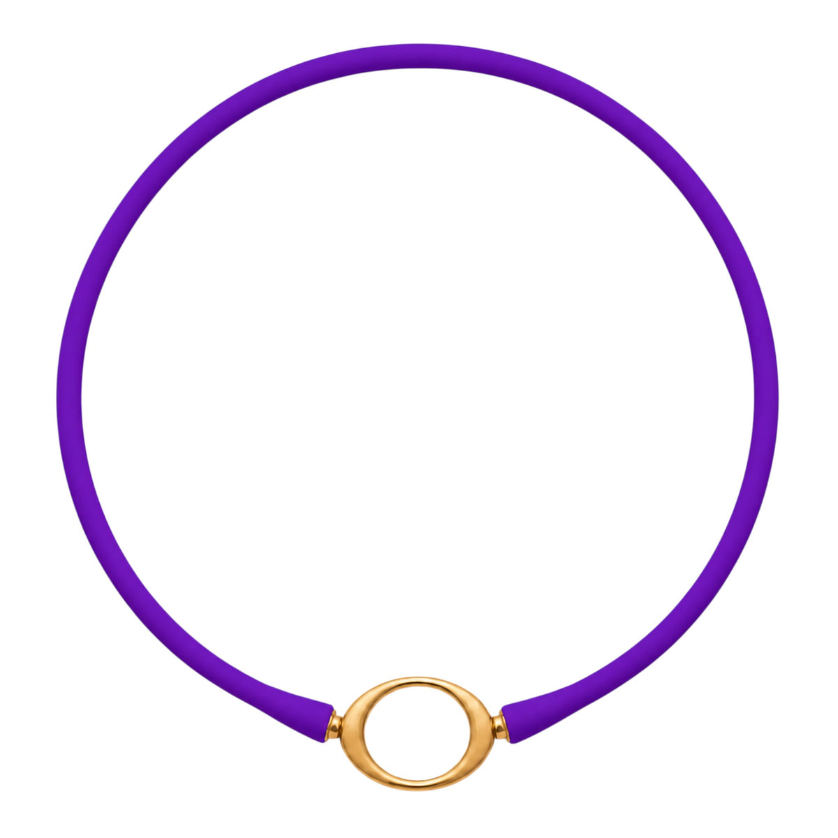 Purple Ellipse silicone necklace with a gold oval centerpiece