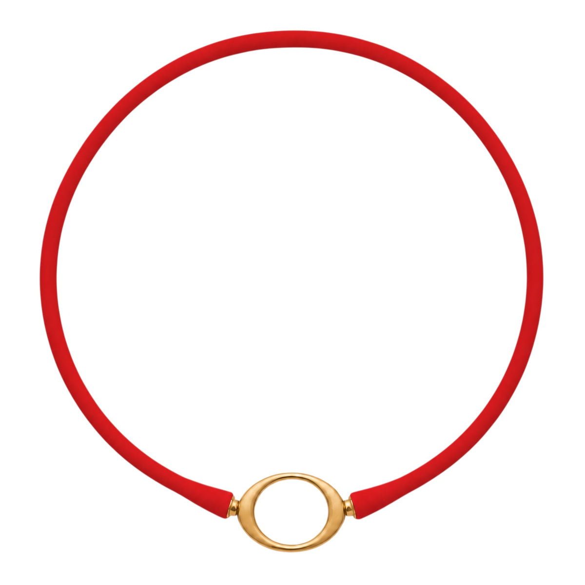 Red Ellipse silicone necklace with a gold oval centerpiece