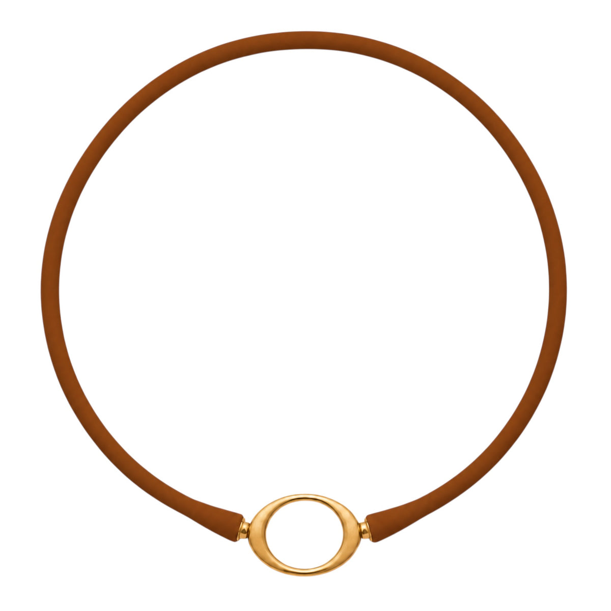 Rust Ellipse silicone necklace with a gold oval centerpiece