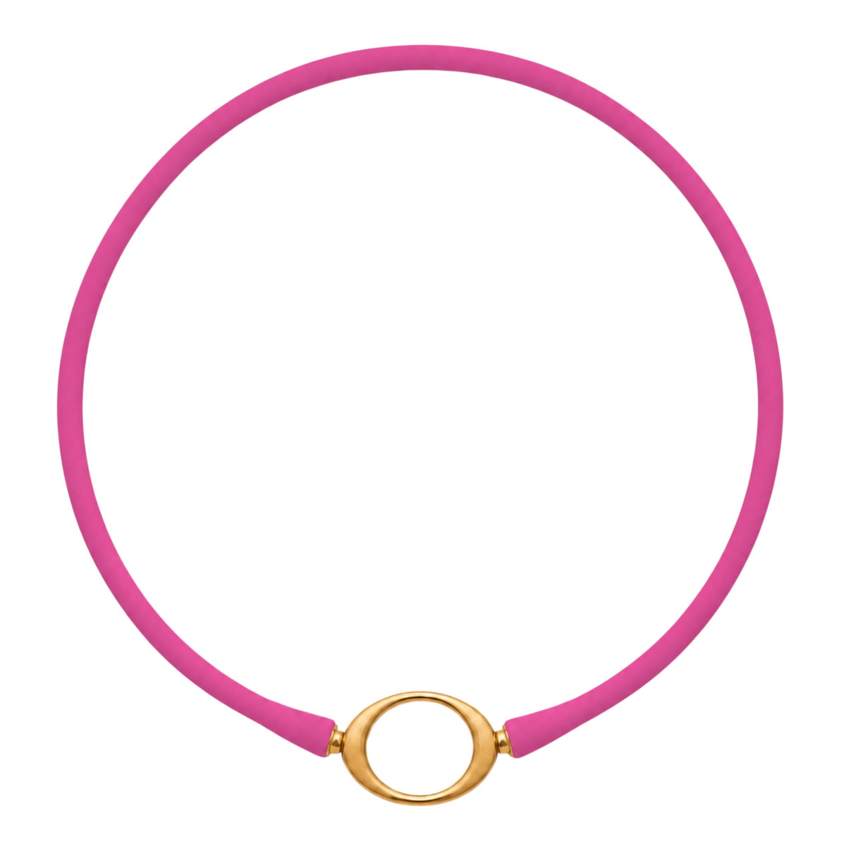 Tropical pink Ellipse silicone necklace with a gold oval centerpiece