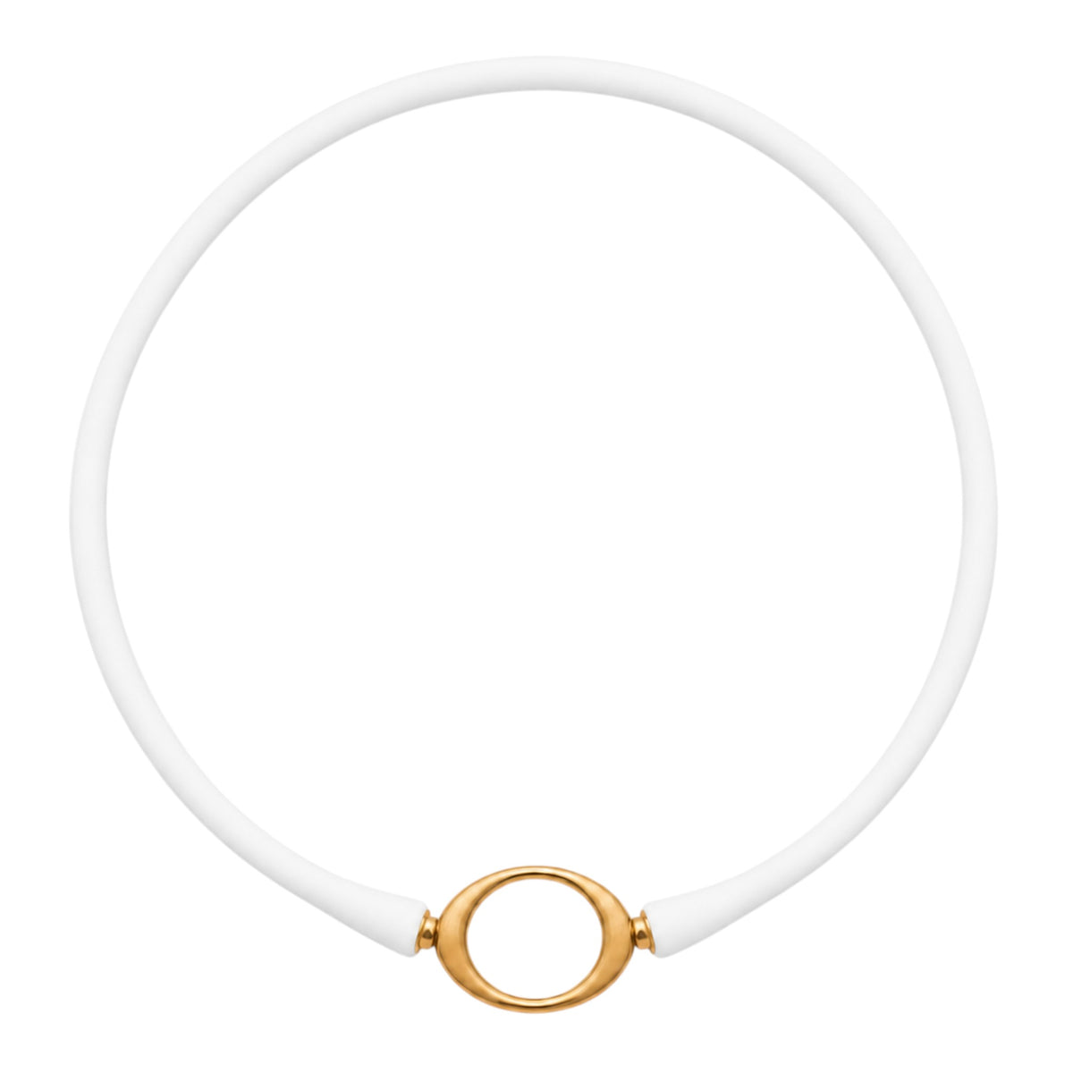 White Ellipse silicone necklace with a gold oval centerpiece