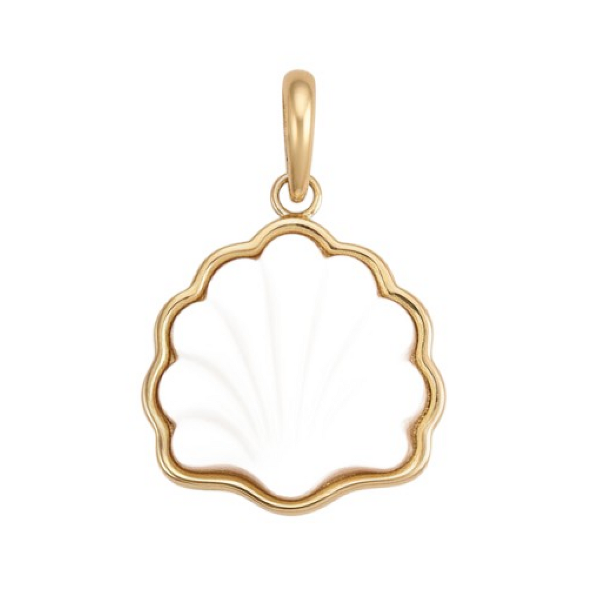 White Fountain Shell charm outlined in gold with a gold bail