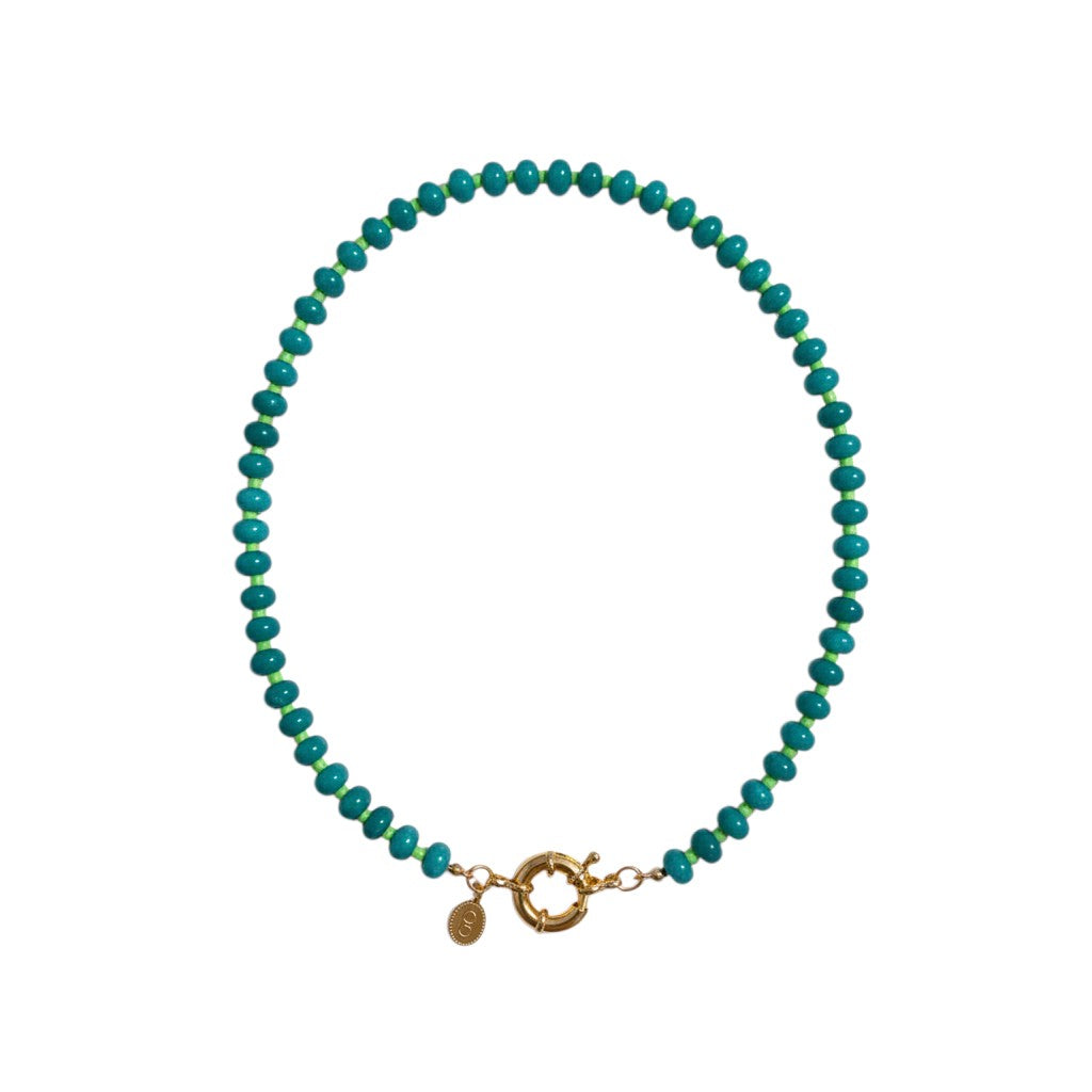 Green Gioia beaded necklace with a gold clasp
