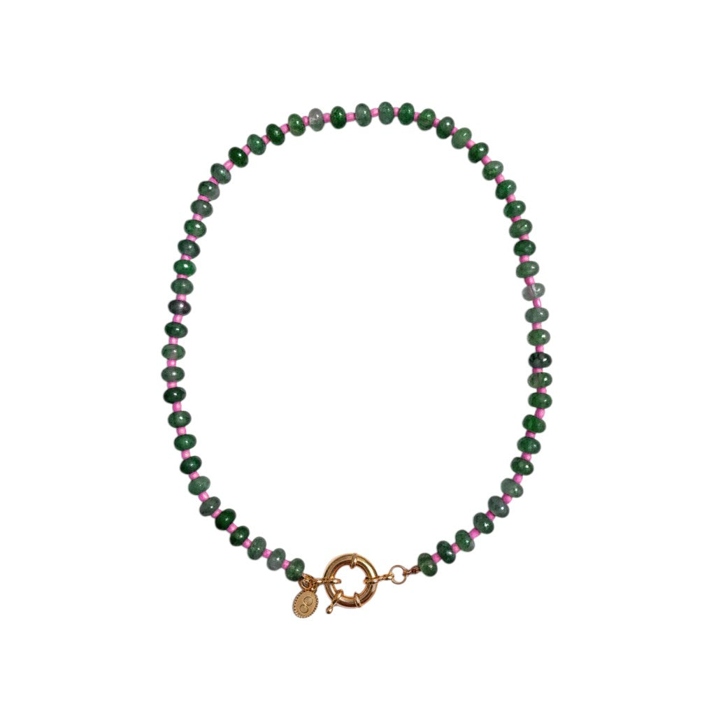 Jade colorway Gioia beaded necklace with a gold clasp
