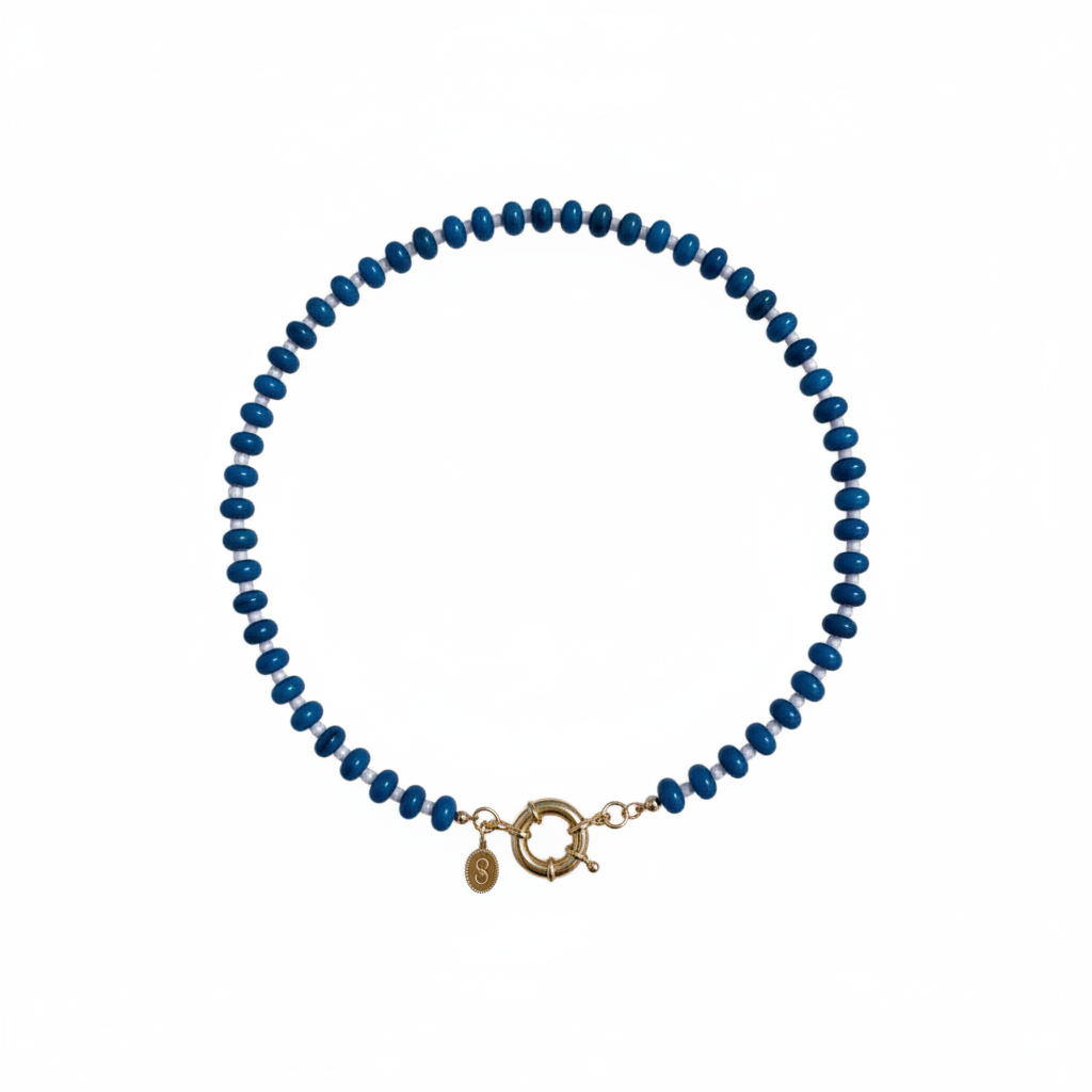 Lapis blue Gioia beaded necklace with a gold clasp