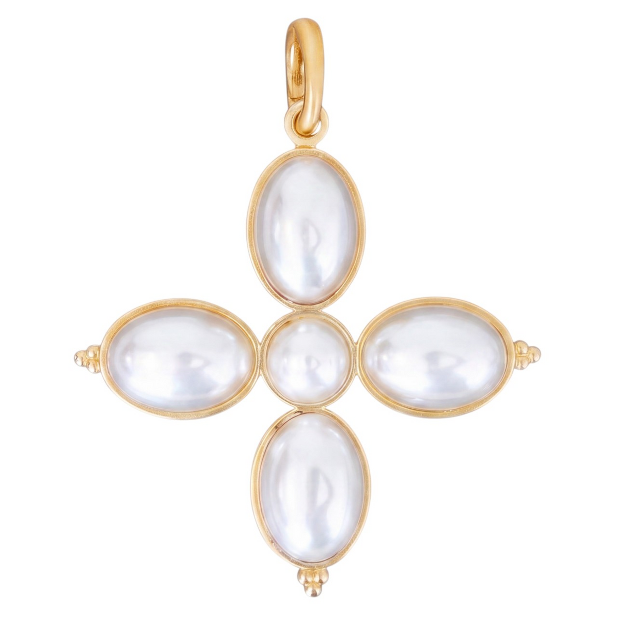 Grande Constance pearl cross pendant with a gold border and bail
