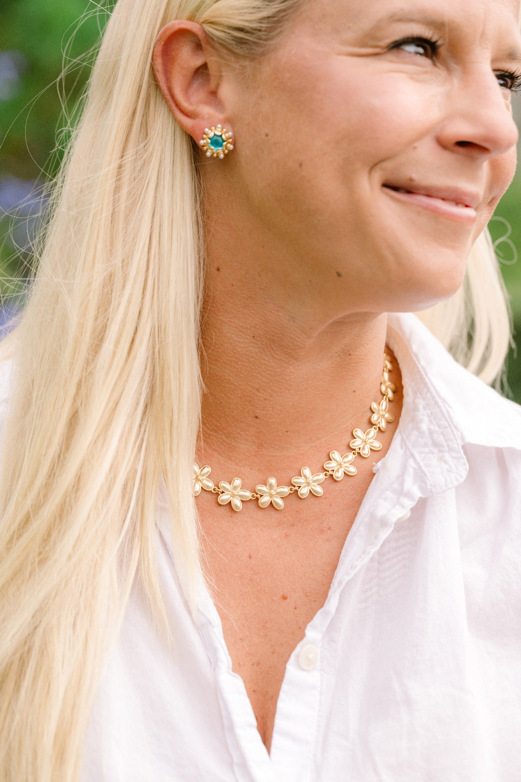 Flora Necklace - Gold styled on a model