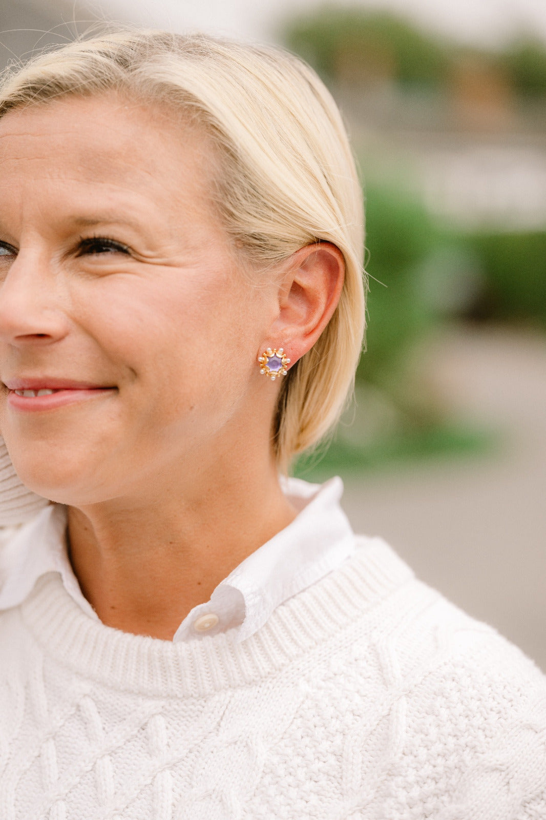 Perla Studs - Lilac styled on a model