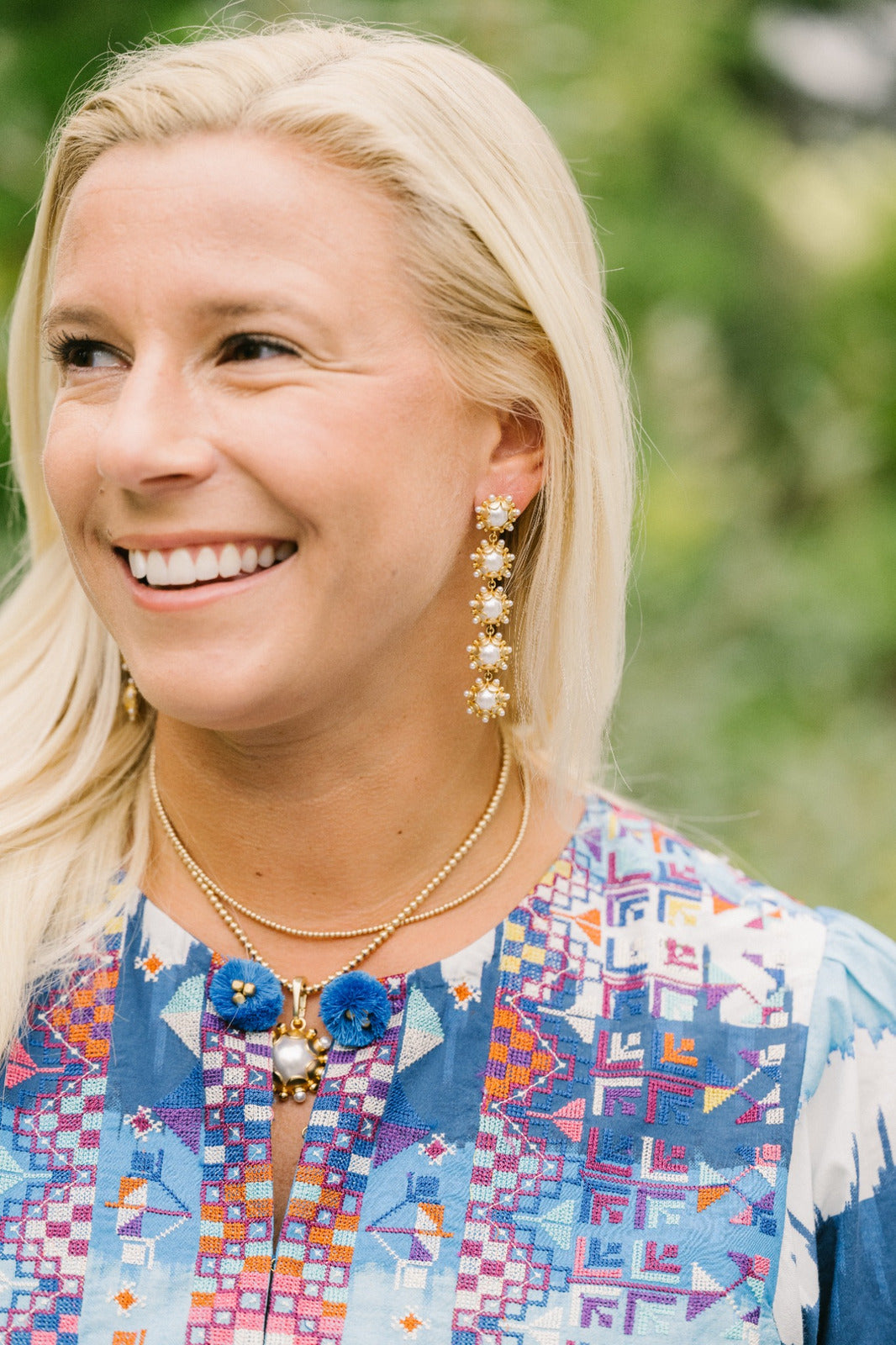 Perla Earrings styled on a model