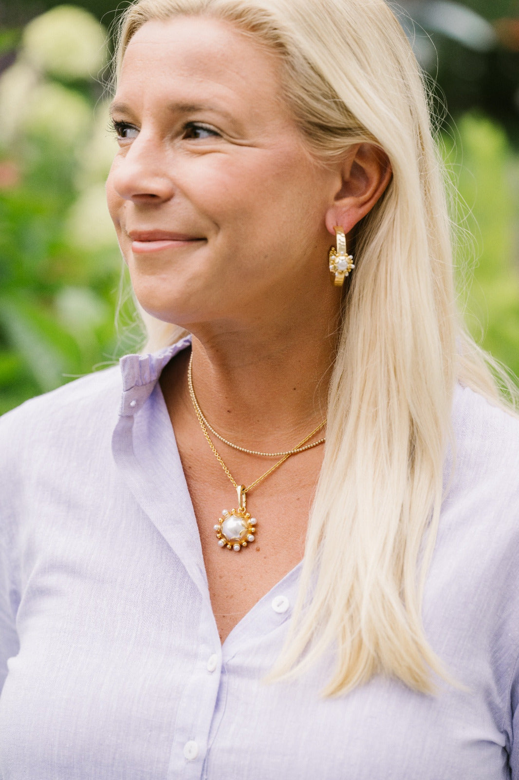 Perla Hoops styled on a model