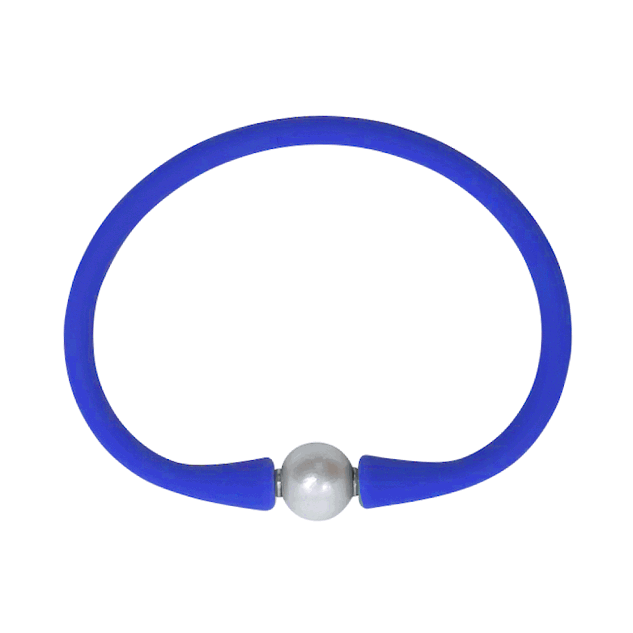 Blue silicone bracelet with a pearl centerpiece