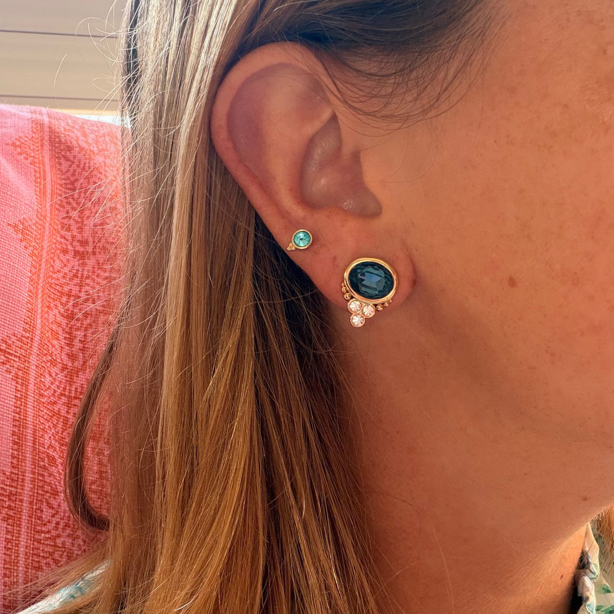Woman wearing BonBon - Sapphire by Gresham Jewelry