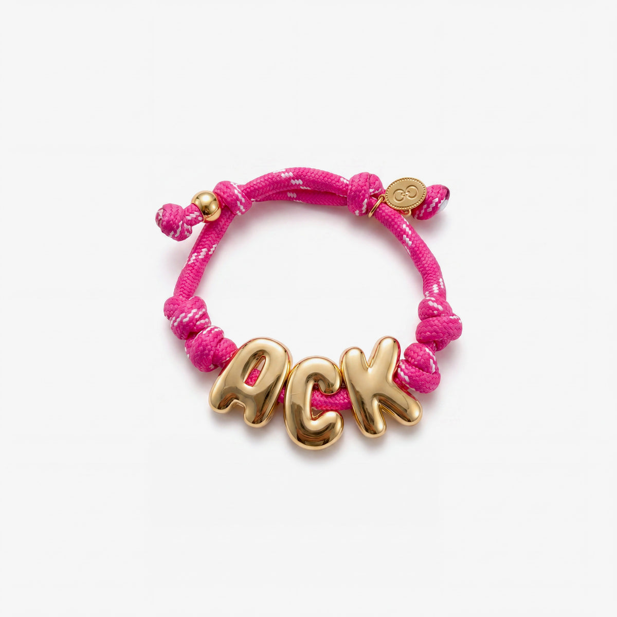 Hot pink paracord bracelet with gold ACK letters