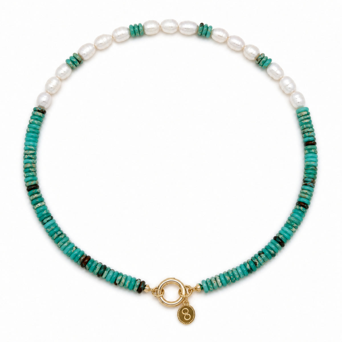 Chrysoprase colorway Isola beaded necklace with a gold clasp