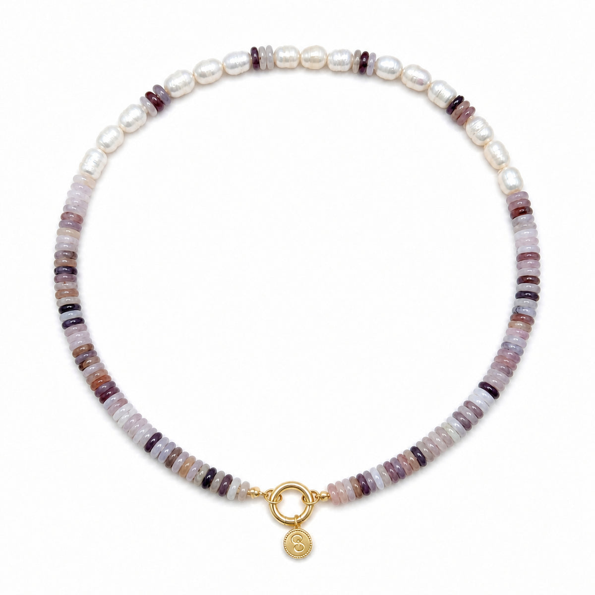 Natural colorway Isola beaded necklace with a gold clasp