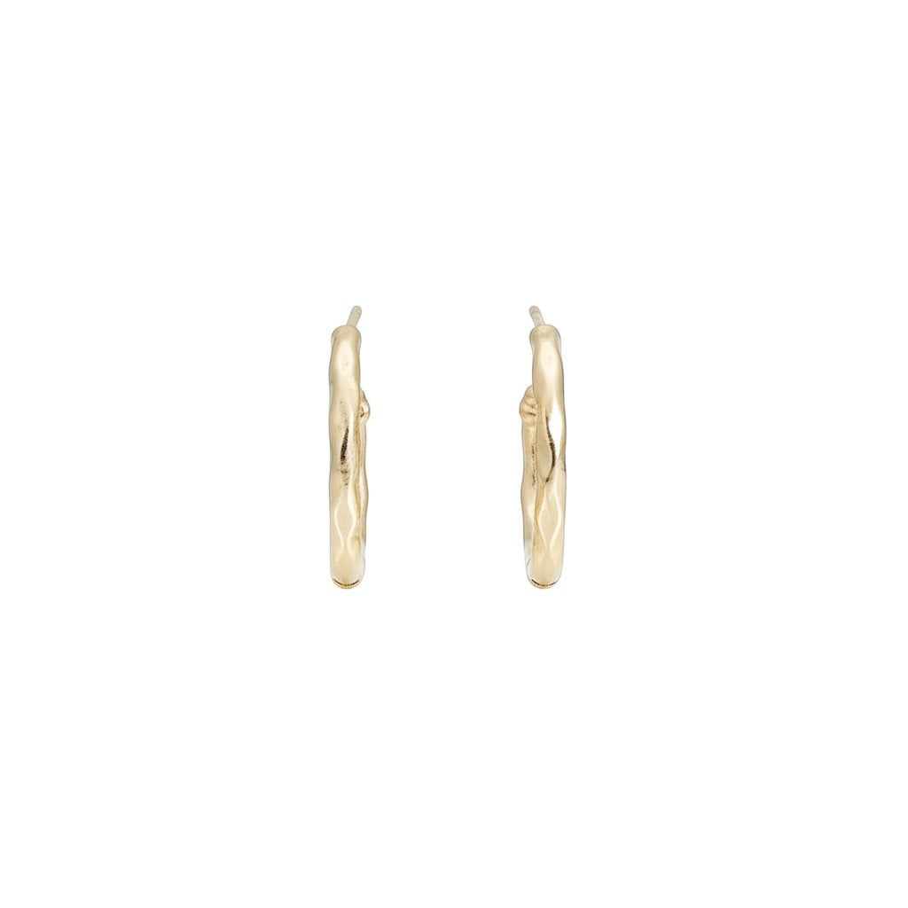Small gold Mia hoop earrings shown from the side