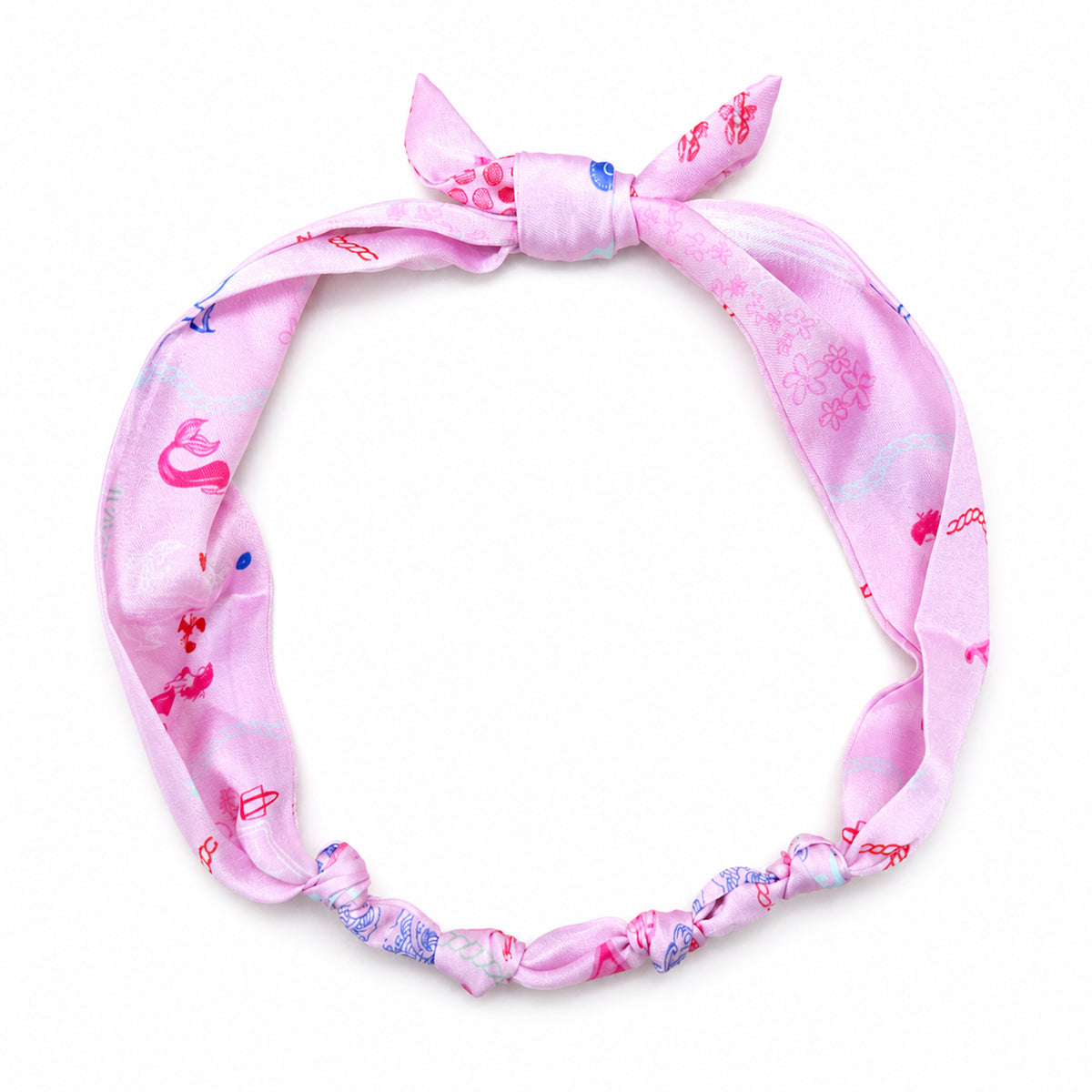 Pink Nantucket printed scarf tied in a necklace loop