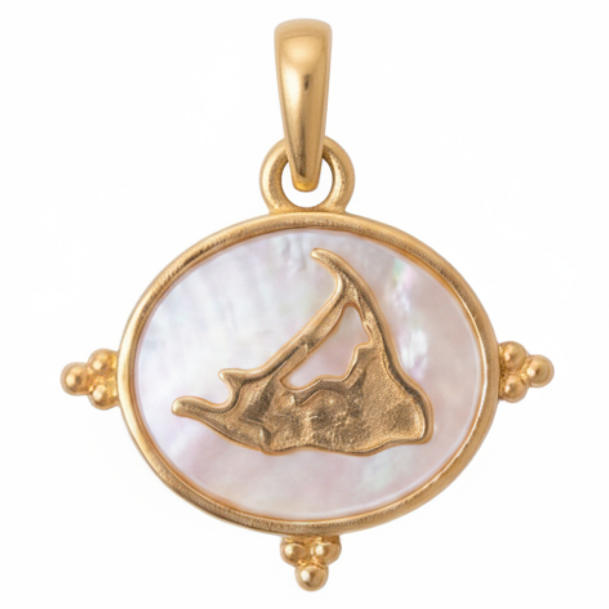 Nantucket silhouette pendant in mother of pearl with a gold bail