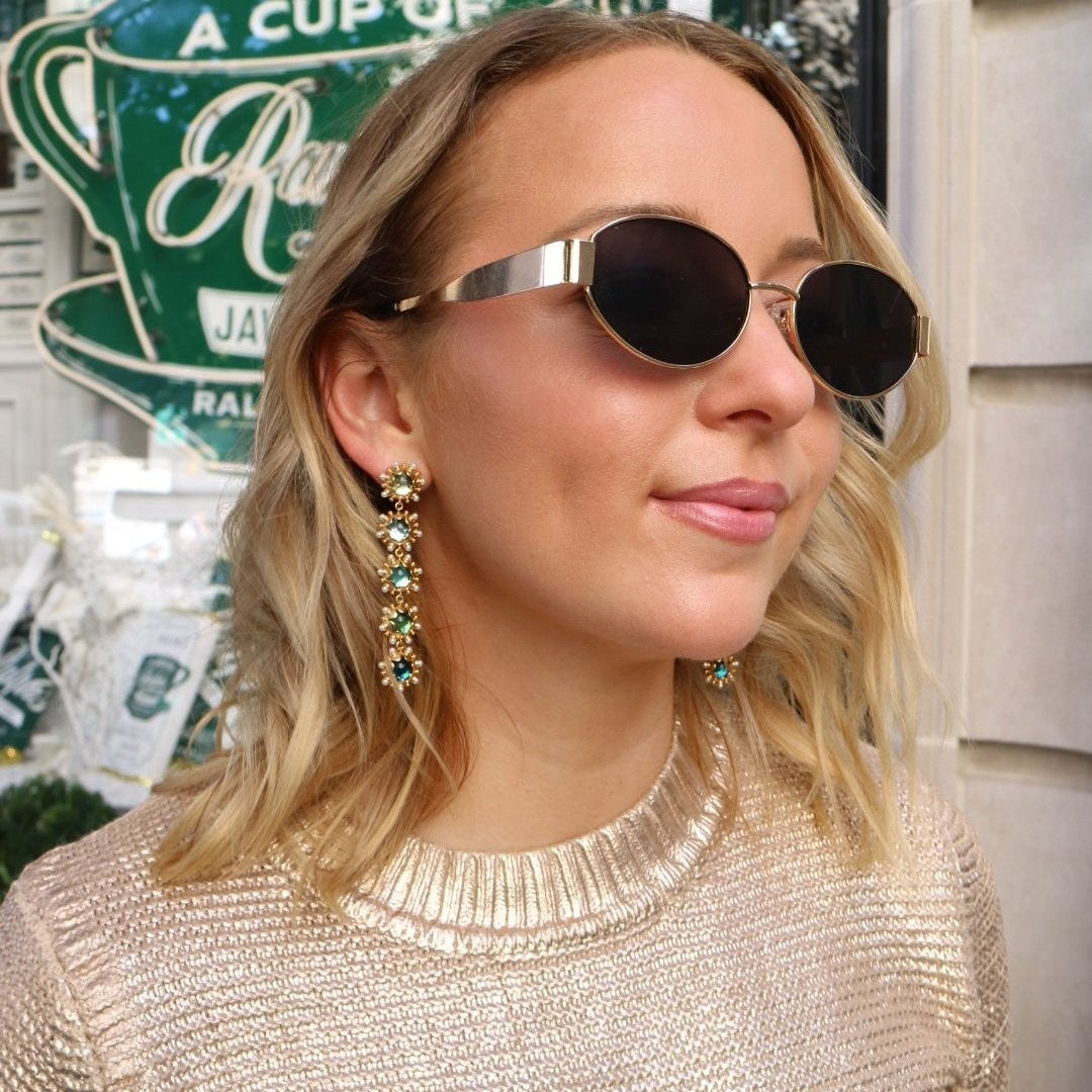 Woman wearing Ombré Perla Earrings - Aqua by Gresham Jewelry