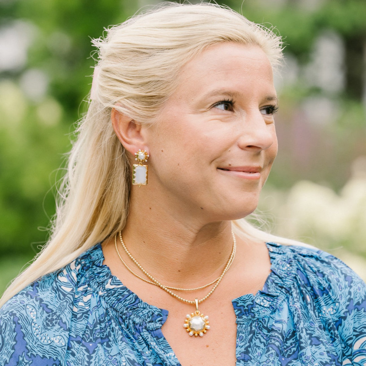 Woman wearing Mini Gemma - Opal by Gresham Jewelry