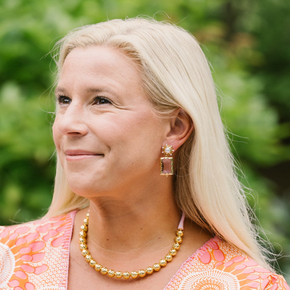 Woman wearing Mini Gemma - Peach by Gresham Jewelry