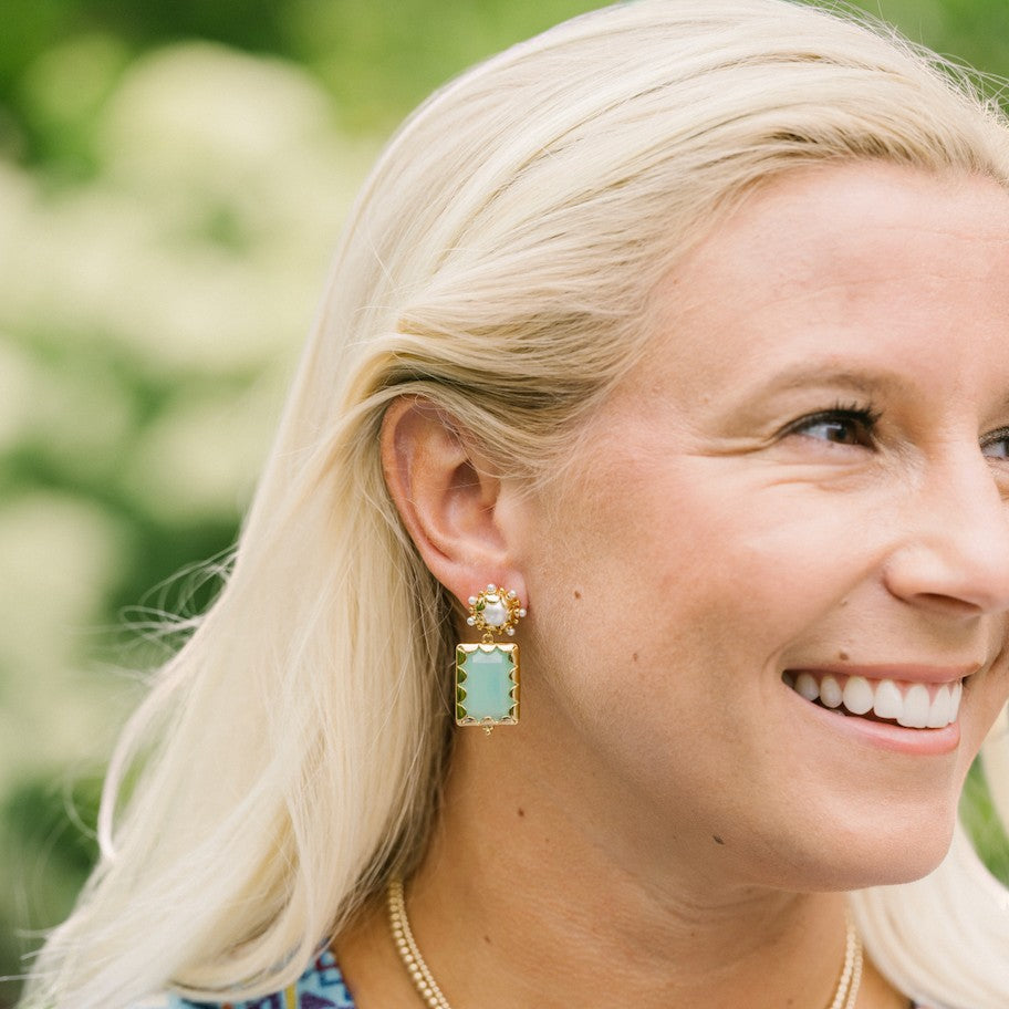 Woman wearing Mini Gemma - Jade by Gresham Jewelry