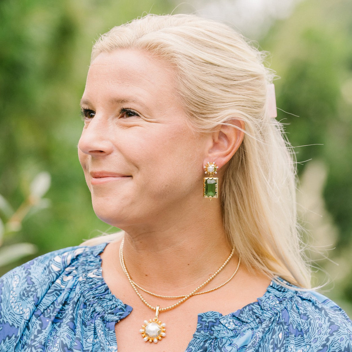 Woman wearing Mini Gemma - Palm by Gresham Jewelry