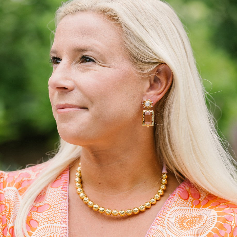 Woman wearing Mini Gemma - Peach by Gresham Jewelry