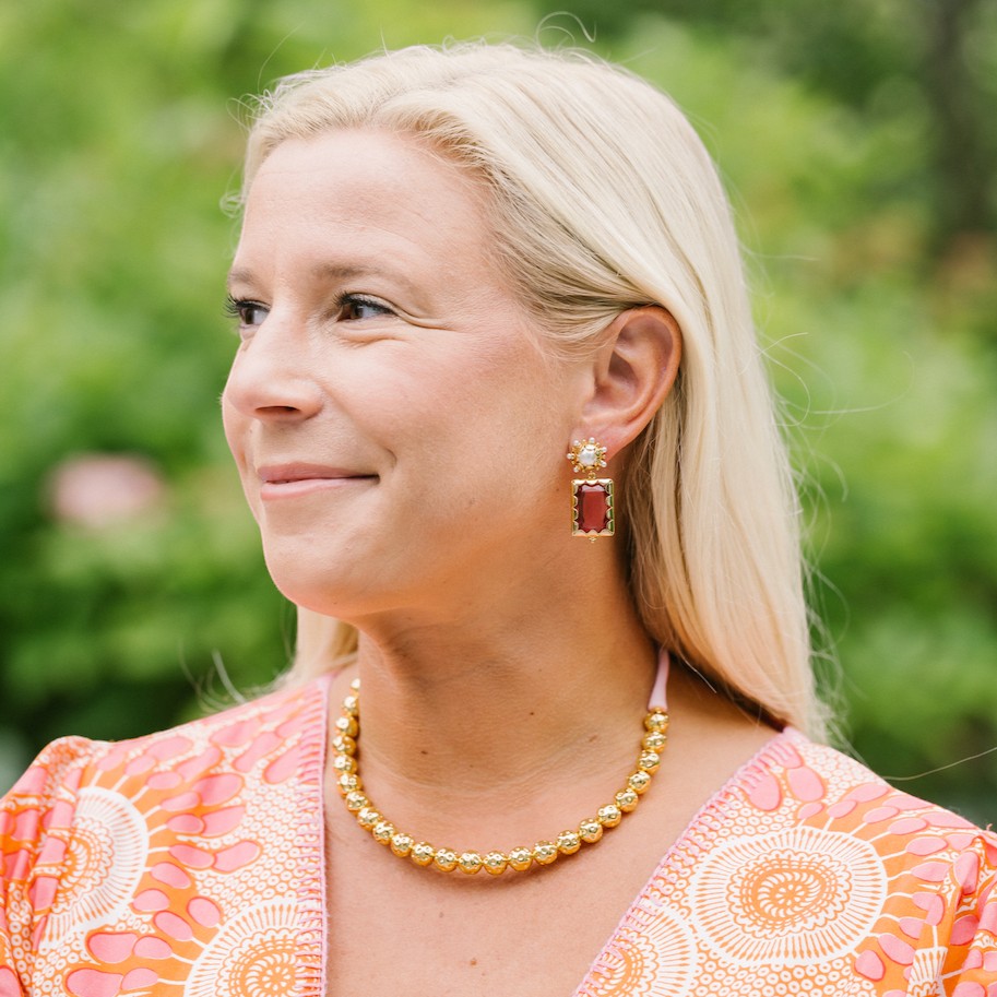 Woman wearing Mini Gemma - Azalea by Gresham Jewelry