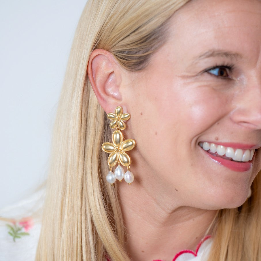 Woman wearing Flora Earring by Gresham Jewelry