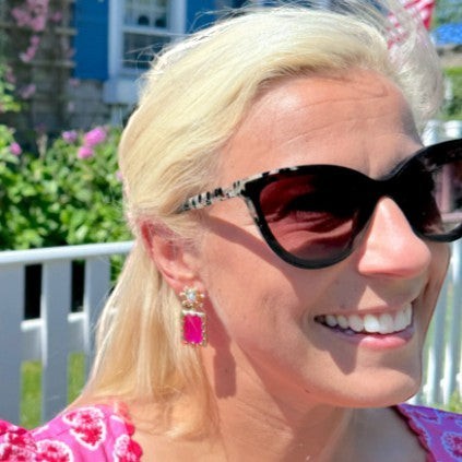 Woman wearing Mini Gemma - Barbie Pink by Gresham Jewelry