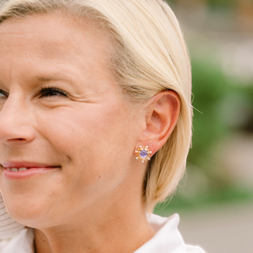 Woman wearing Perla Studs - Lilac by Gresham Jewelry