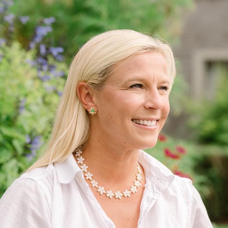 Woman wearing Perla Studs - Palm by Gresham Jewelry