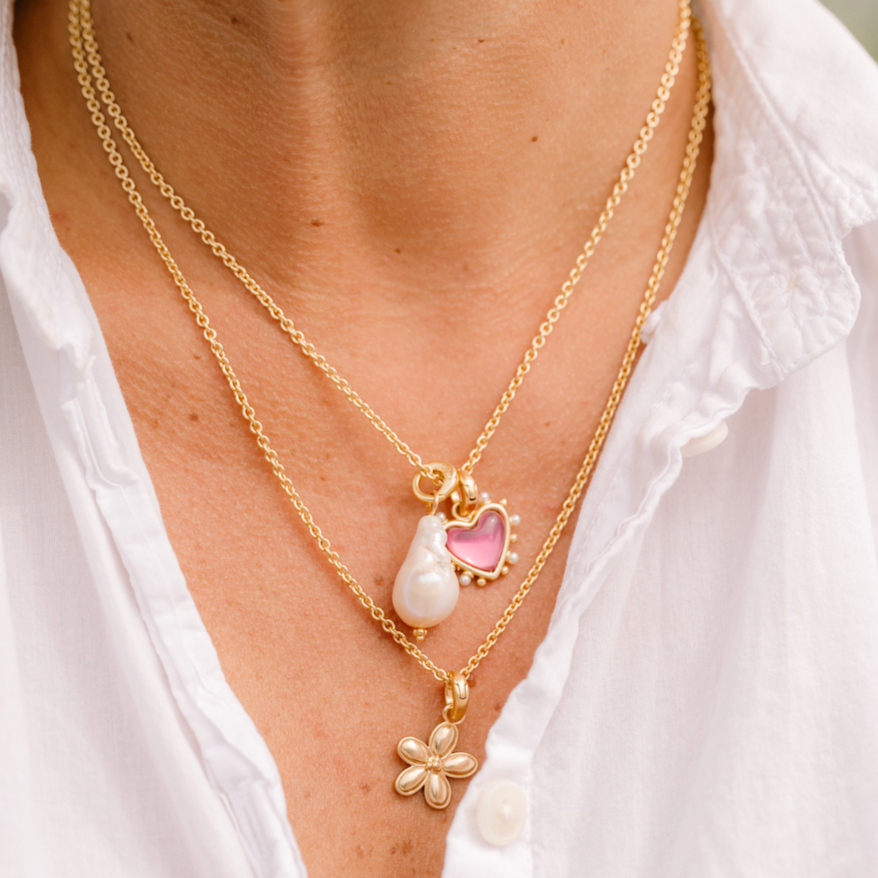 Woman wearing Flora Charm Pearl by Gresham Jewelry