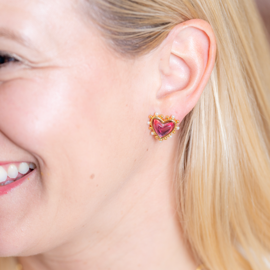 Woman wearing Amore Studs by Gresham Jewelry