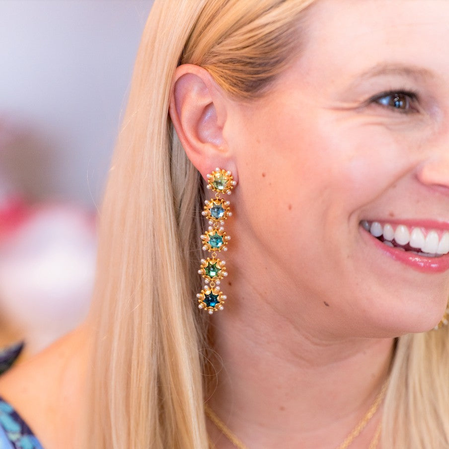 Woman wearing Ombré Perla Earrings - Aqua by Gresham Jewelry