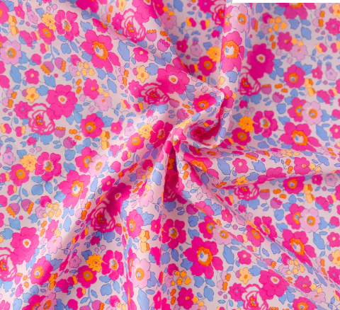 Bright pink and multicolor floral print fabric
