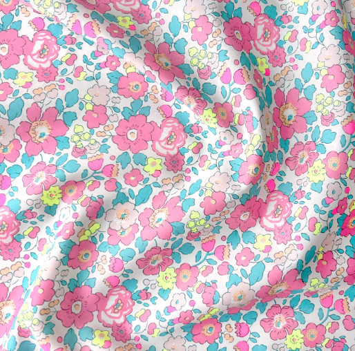 Pink, blue, and green small floral print fabric