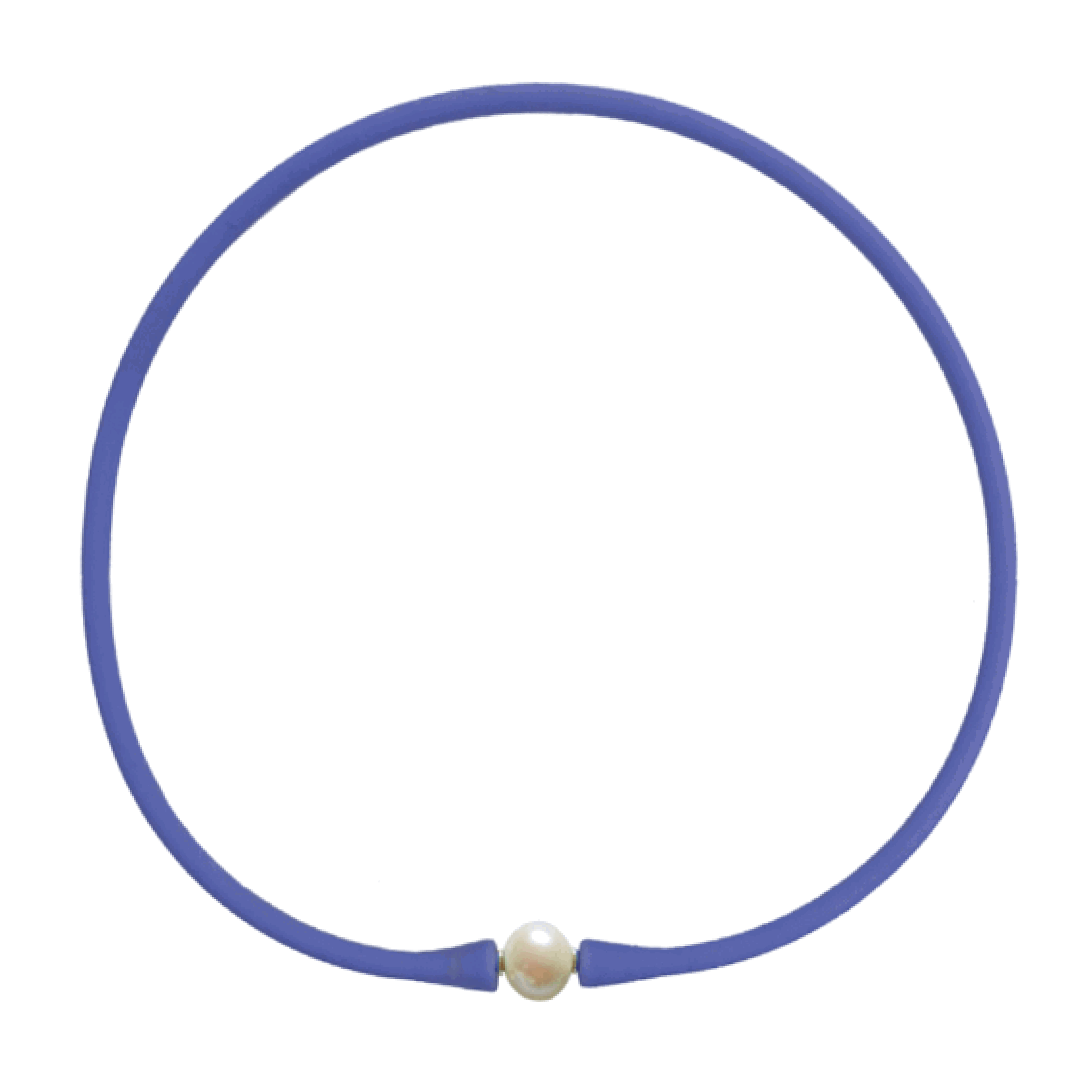 Blue silicone necklace with a pearl centerpiece