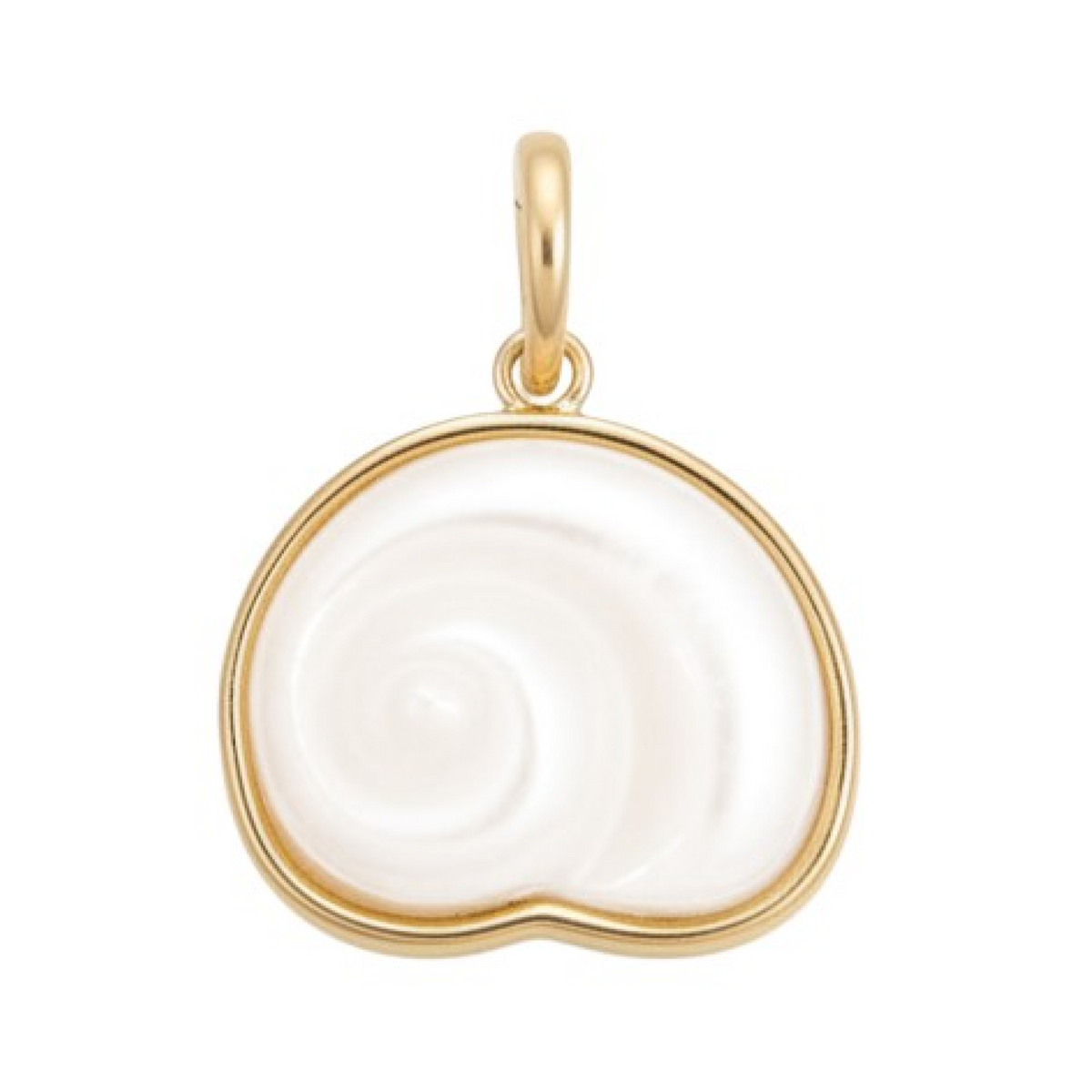 White Spiral Shell charm with a gold outline and bail