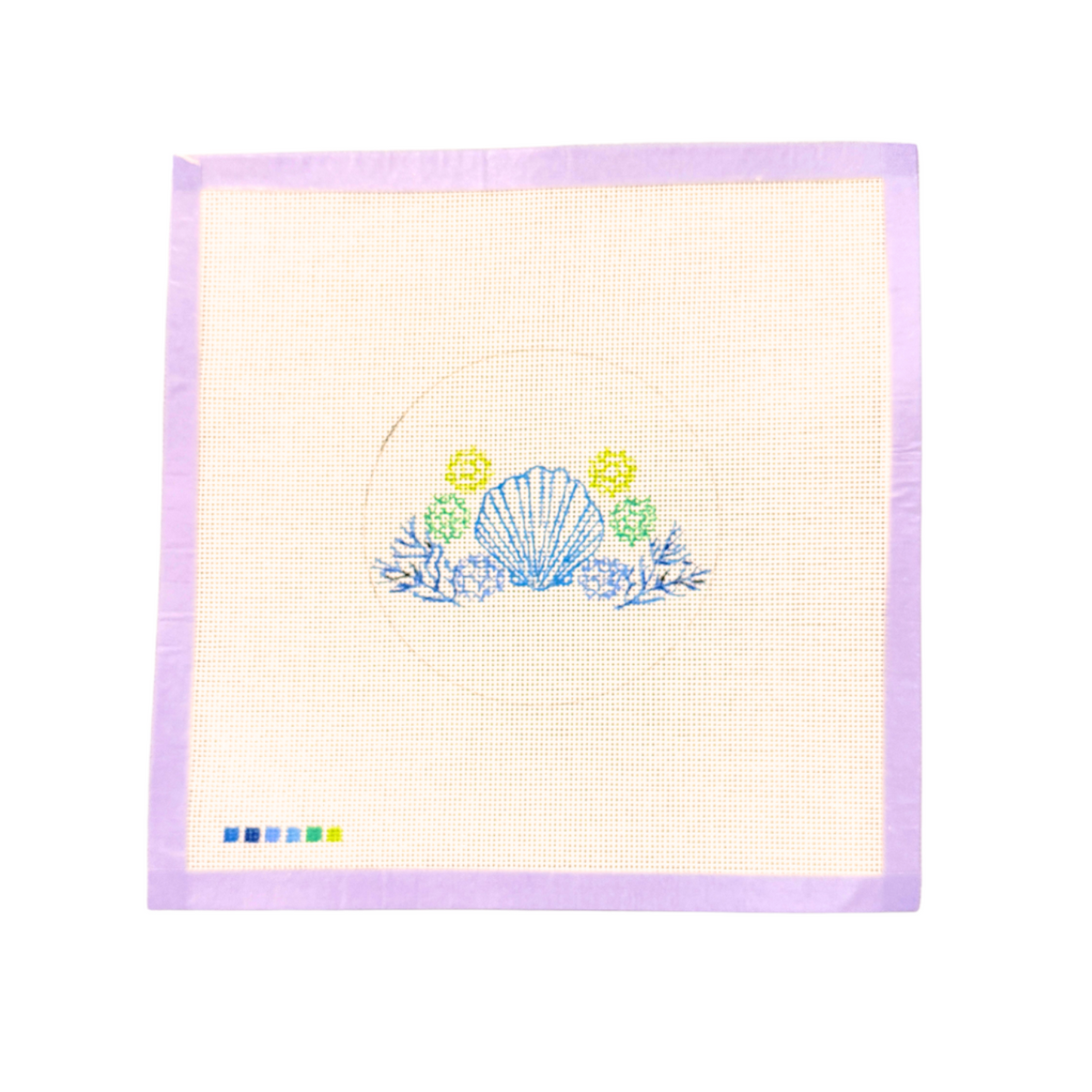 Shell Round needlepoint canvas with pastel shell design