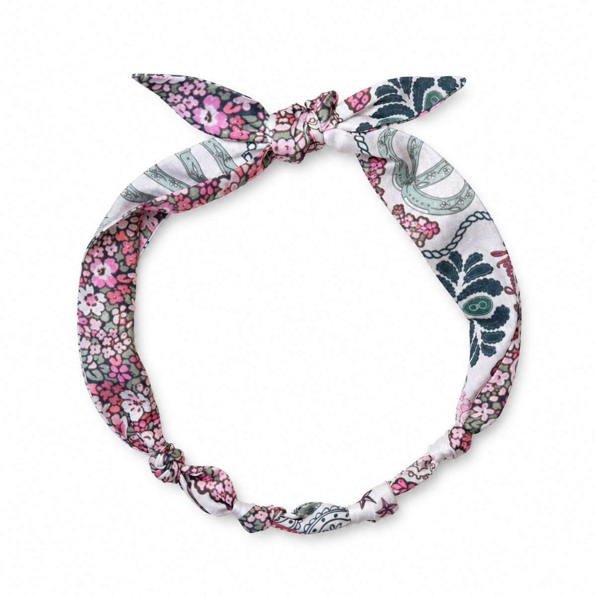 Western printed scarf tied in a necklace loop
