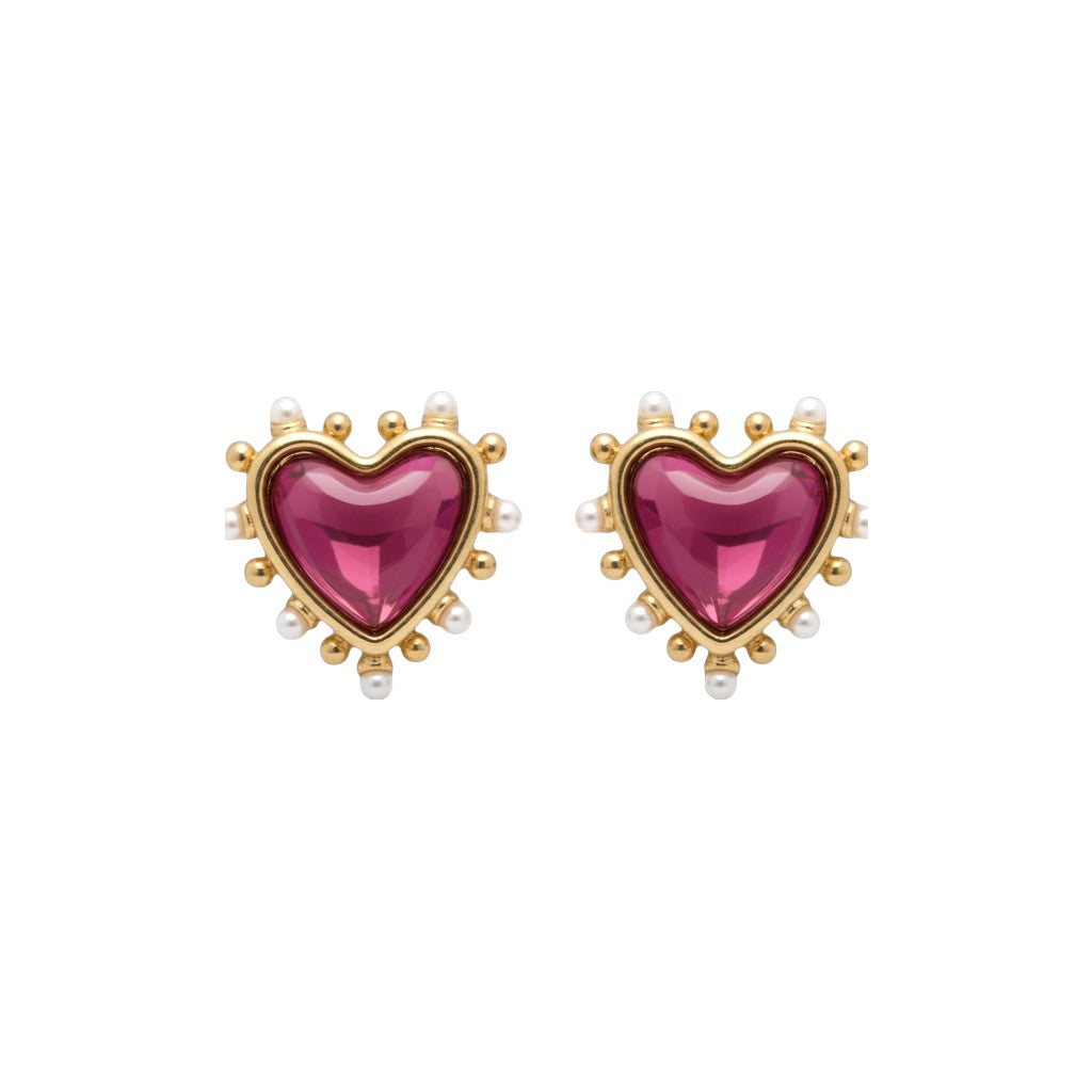 Pink heart Amore stud earrings