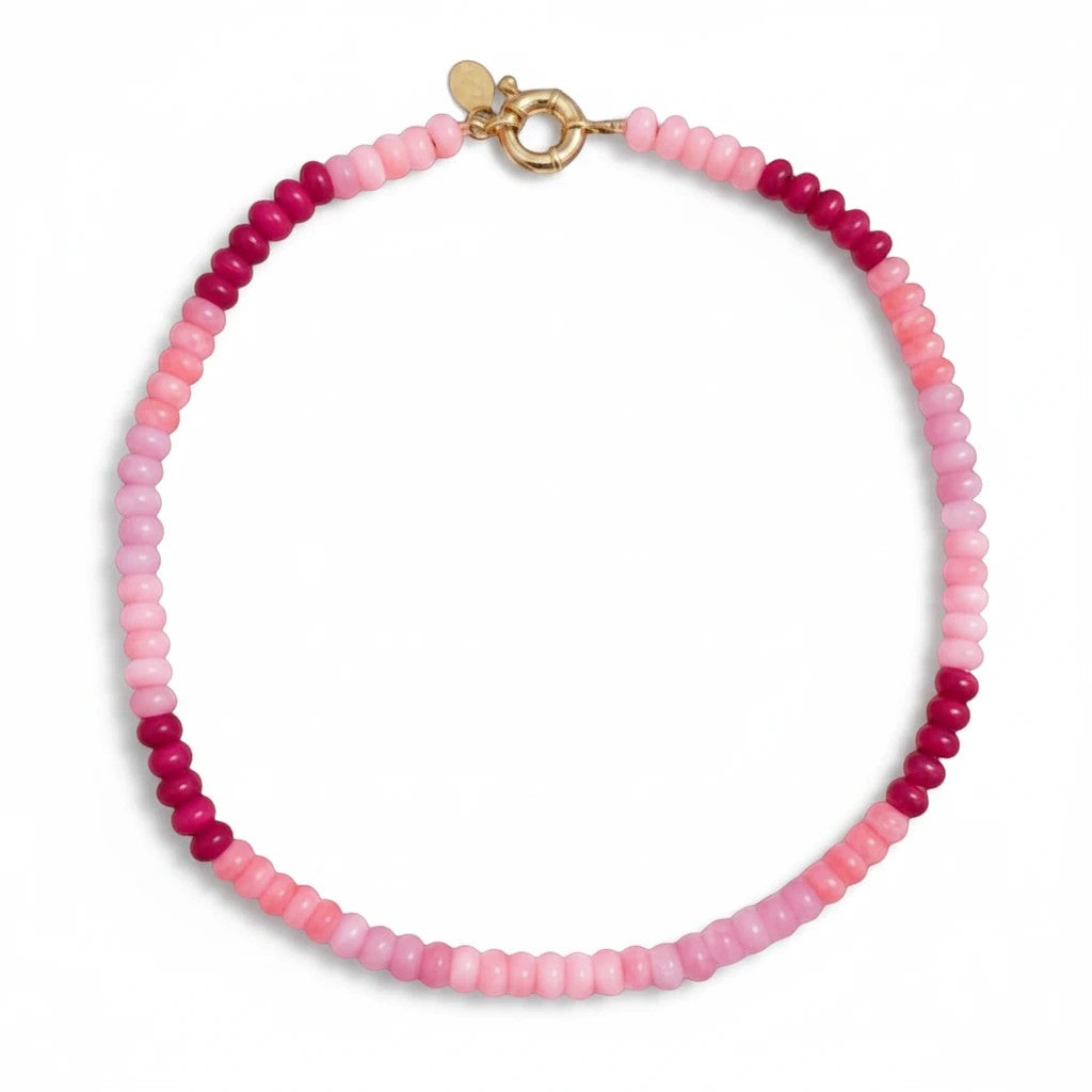 Gresham Amalfi pink beaded necklace made with dyed jade stones and 18k gold-filled findings.
