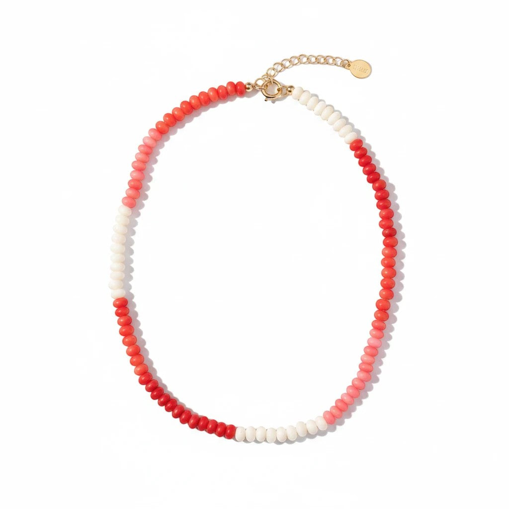 Gresham Cassis necklace featuring a gradient of bamboo coral rondelle beads with a 14k gold-filled lobster clasp.