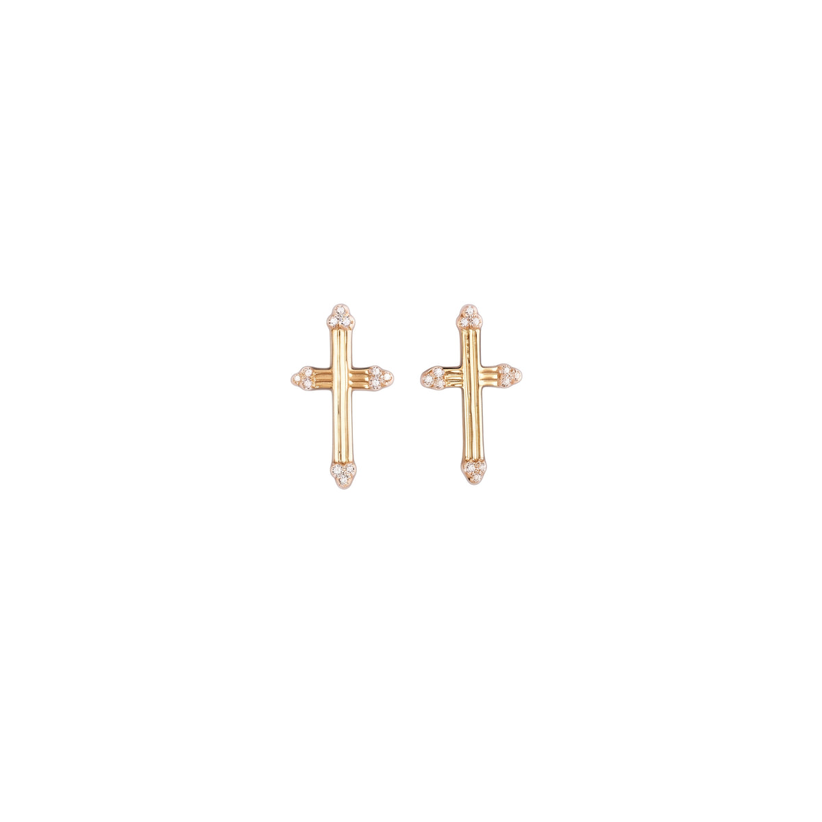 Gresham Classica Studs featuring 15mm gold cross earrings with delicate diamond accents on a white background