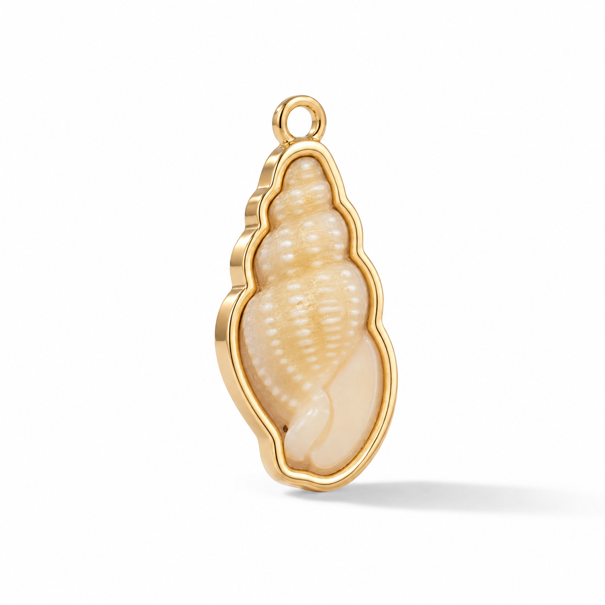 Conch Shell Charm shown at a three-quarter angle on white.