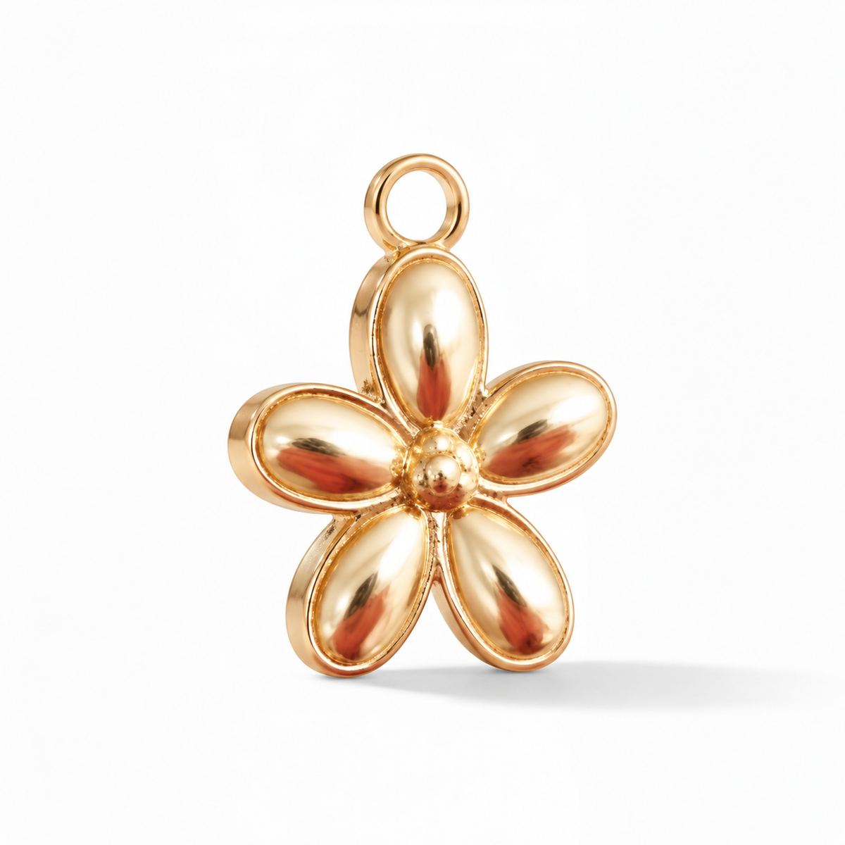 Flora Charm –  Gold shown at a three-quarter angle on white.