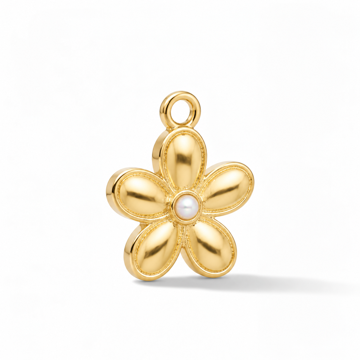 Flora Charm –  Pearl shown at a three-quarter angle on white.