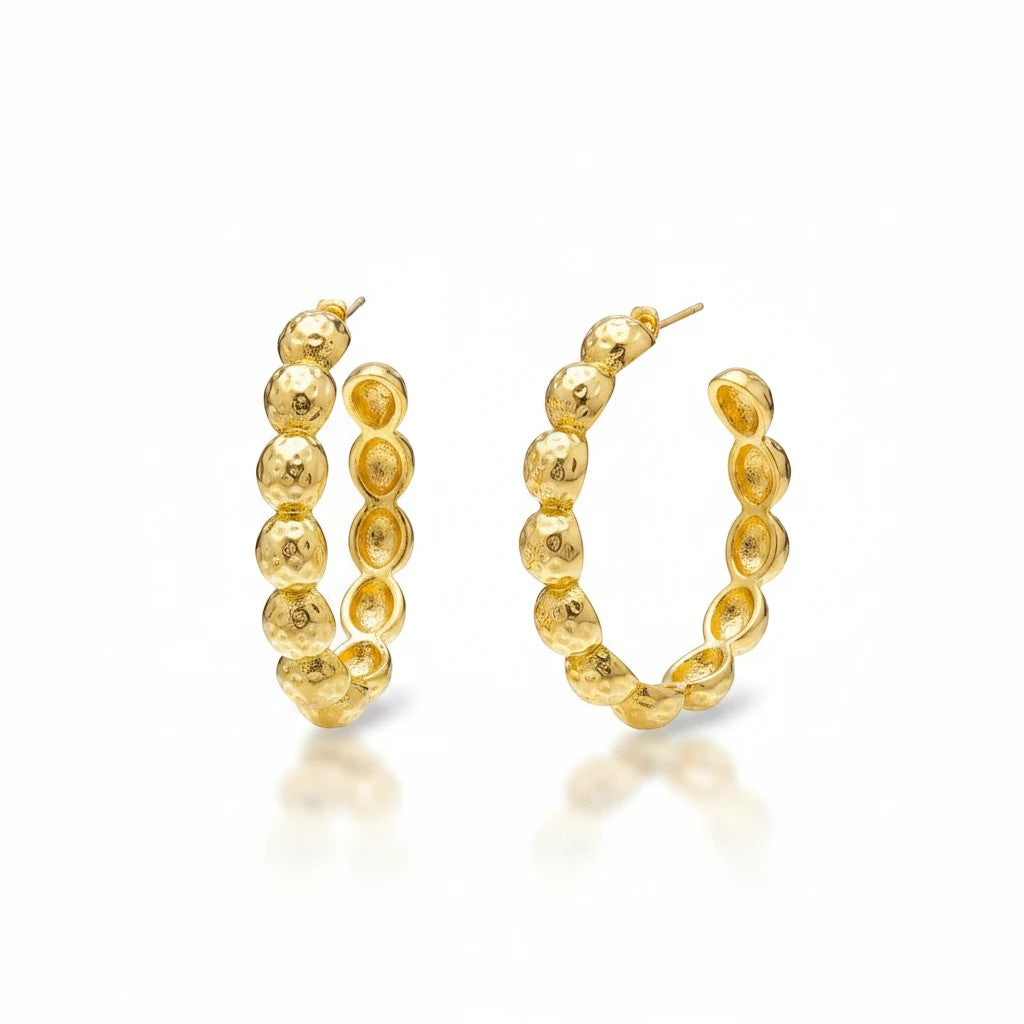Gresham large Florence Hoops featuring a gold-tone hammered ball texture and a lightweight vaulted silhouette.